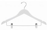 Cintre de costume plat en bois avec pince pour costume / manteau, Blanc