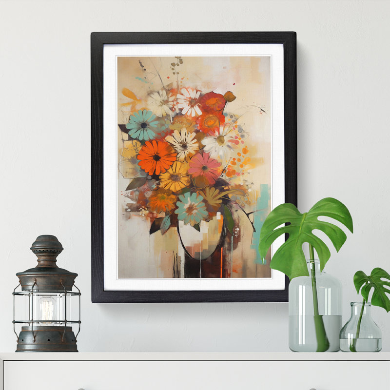 FRM-V0523-895X Flowers Mid Century Modern Vol.2 - Single Picture Frame Print, Black Framed, 46cm H x 34cm W x 2cm D