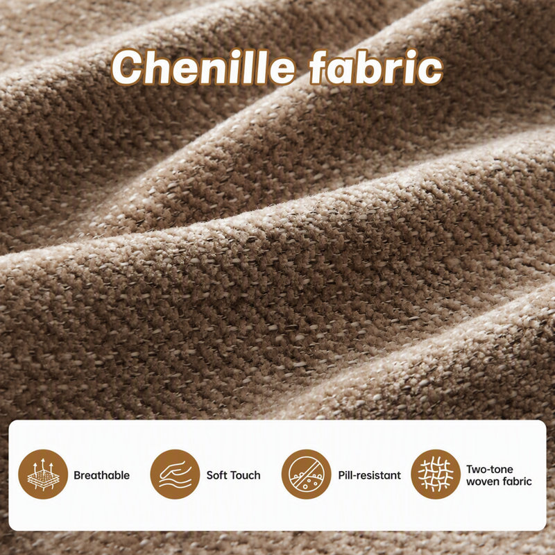 Canapé modulaire en L modulaire avec repose-pieds, tissu chenille doux, conception ergonomique, conception plissée matelassée, base en bois de haute qualité, installation facile, convient aux chambres et aux salons, brun clair