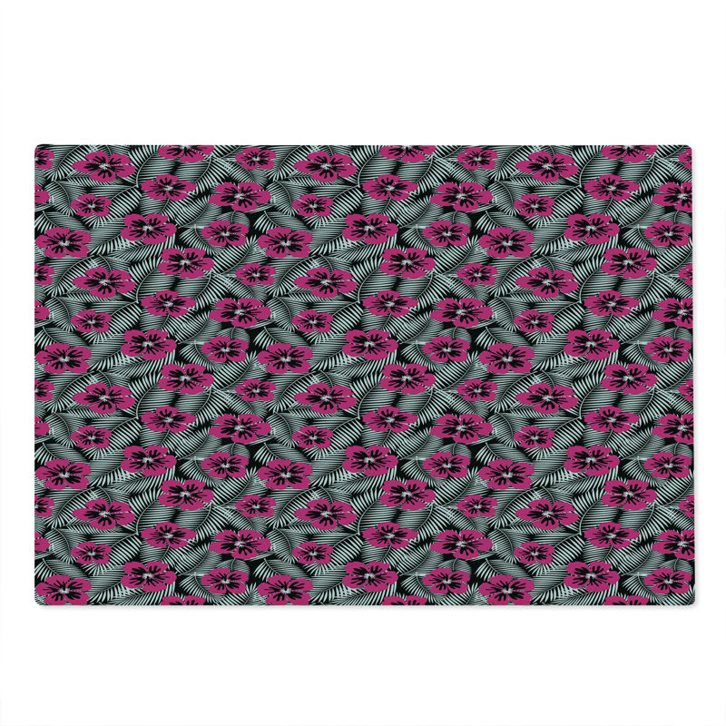 Planche à découper Ambesonne Luau grande taille Hibiscus rose moderne feuille rose noir et blanc