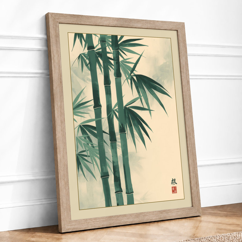 Three Bamboo Stems Japandi - Framed Print, A1 - 84.1 x 59.4 cm, Oak
