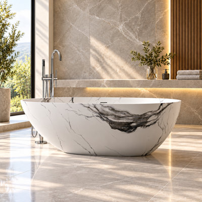 59" Freestanding Soaking Modern Tub Luxury Marble Bathtub For Apartment