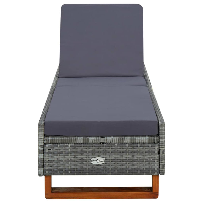 Isak 80" Long Reclining Acacia Single Chaise with Cushions, Gray, Gray