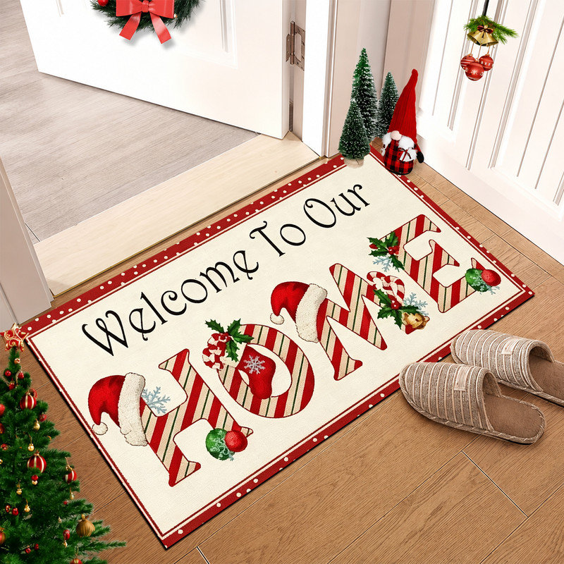 Tapis de porte antidérapant pour l'intérieur et l'extérieur, 61 x 91 cm, motif rouge « Fêtes à la maison »., 24 po x 36 po
