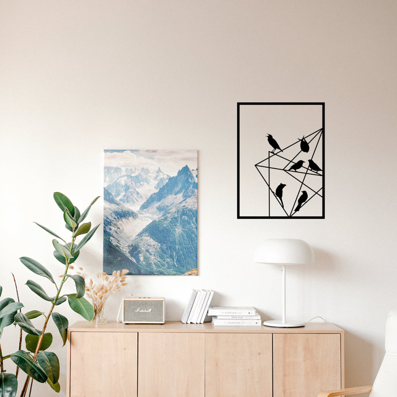 Décoration murale en métal oiseaux sur fil