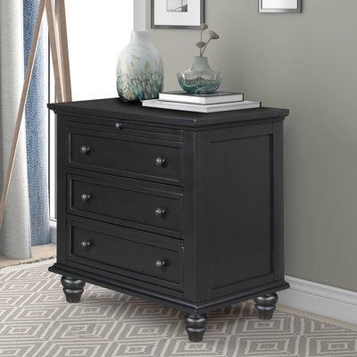 3-Drawer Wood Storage Cabinet, End Table with Pull-Out Tray, Bedside Table with Storage Drawers