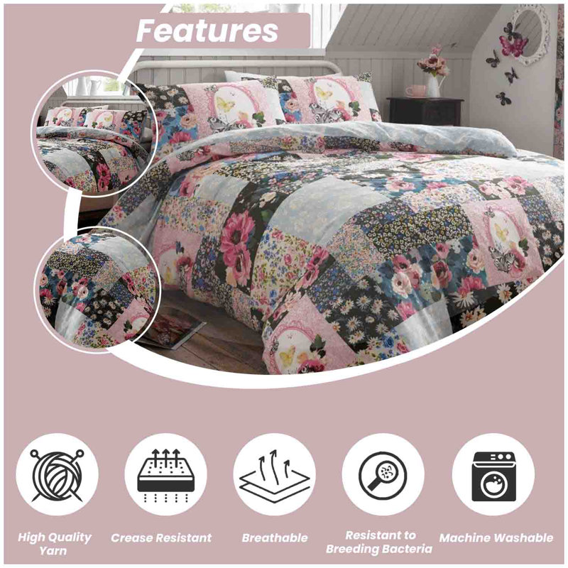 GC Printed Cotton Blend Patchwork Duvet Cover Set with Pillowcases, Double - 2 Standard Pillowcases
