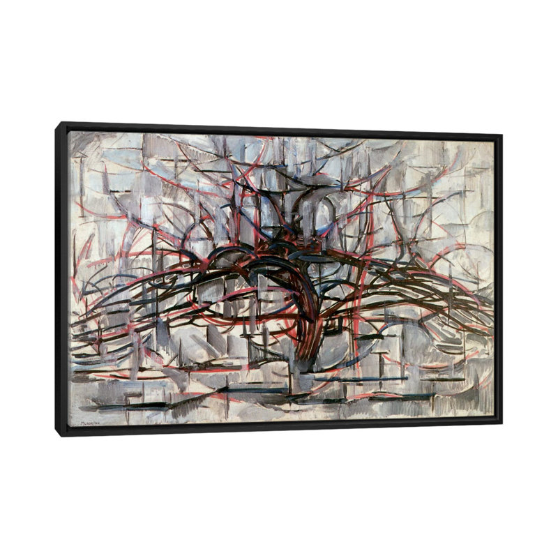 «Tree» par Piet Mondrian, reproduction d'art sur toile tendue, H 18 po x l 26 po x P 1,5 po, Toile avec cadre flottant noir
