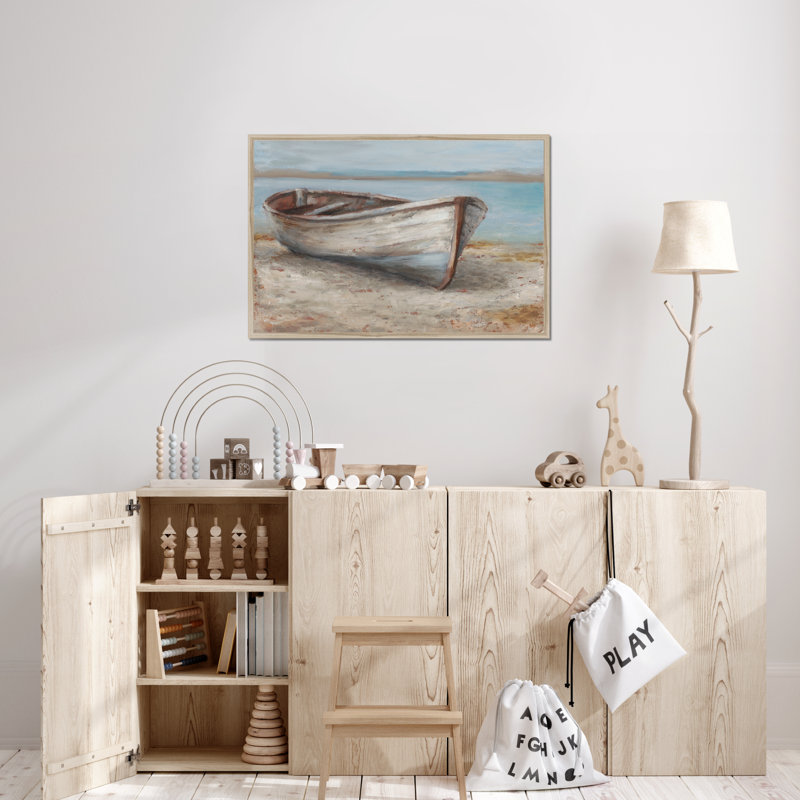 Whitewashed Boat I by Ethan Harper - Painting, 65cm H x 95cm W, Natural Wood Framed Paper Print