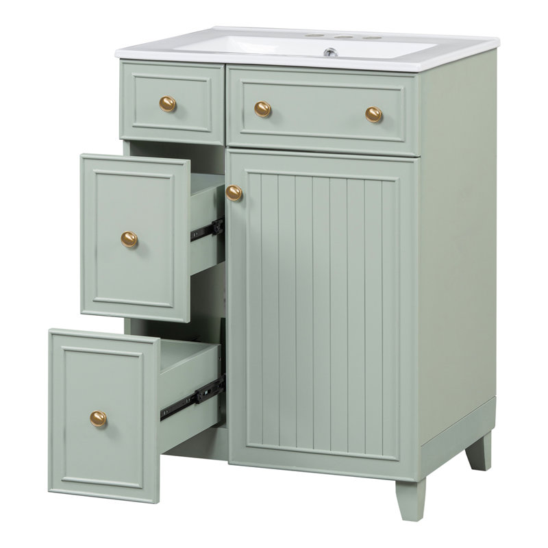 Tasnim 24'' Single Bathroom Vanity with Ceramic Top, Green