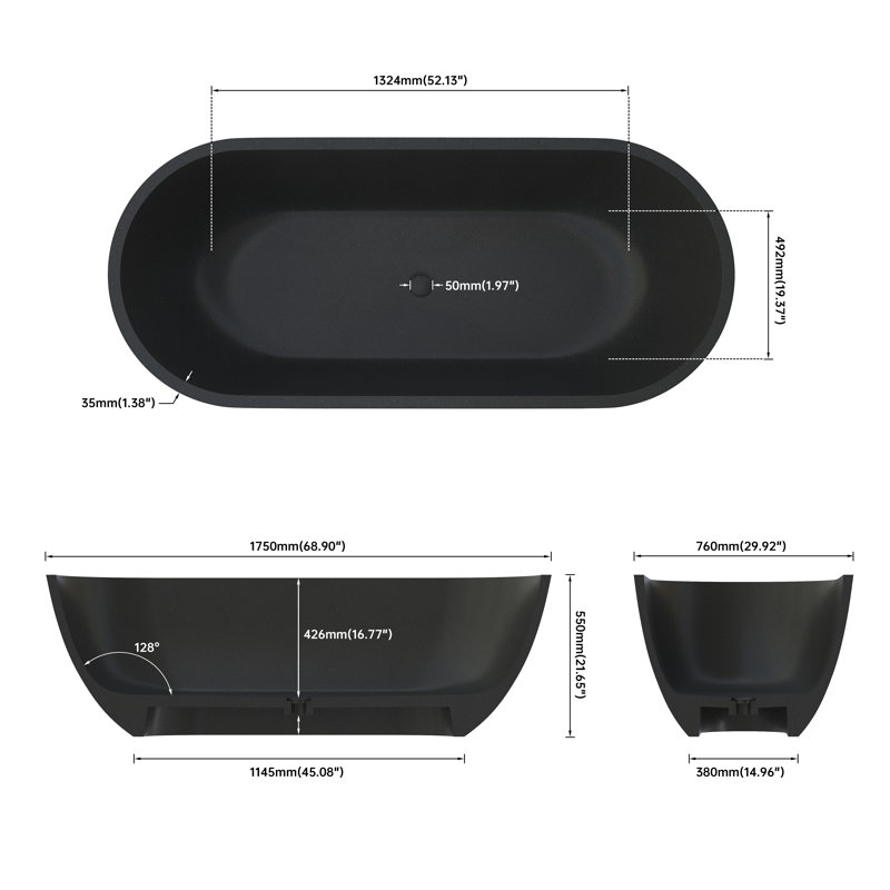 Baignoire de trempage extérieure à surface solide 69 po. 69 po. Terrazzo