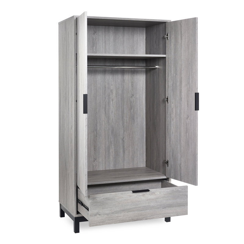 Yonkers 2 Door Manufactured Wood Wardrobe, Grey