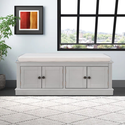 Linen Blend Upholstered Storage Bench