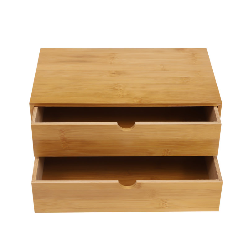 Bamboo Desk Organizer Tabletop Storage Box with 2 Drawers