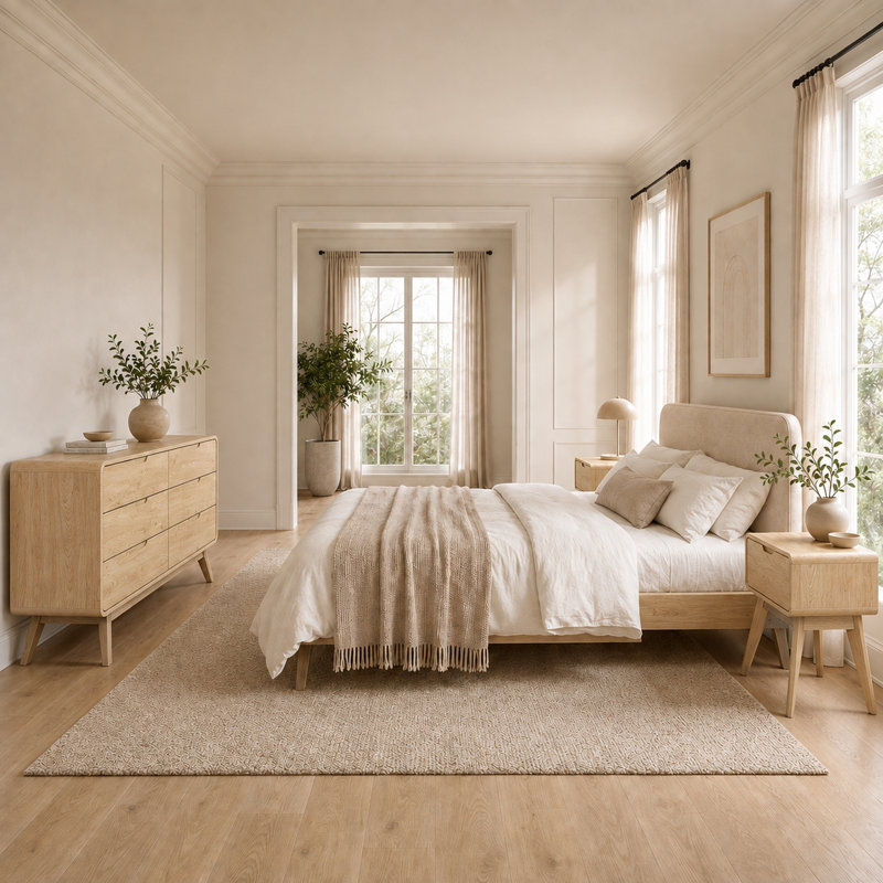 Ensemble de chambre à coucher moderne 3 pièces avec commode à 6 tiroirs et 2 tables de chevet à 1 tiroir