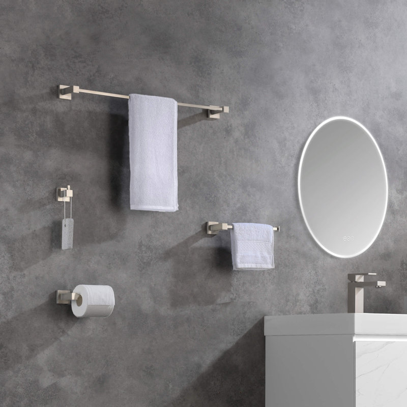 Cubic 5 - Piece Bathroom Hardware Set, Brush Nickel
