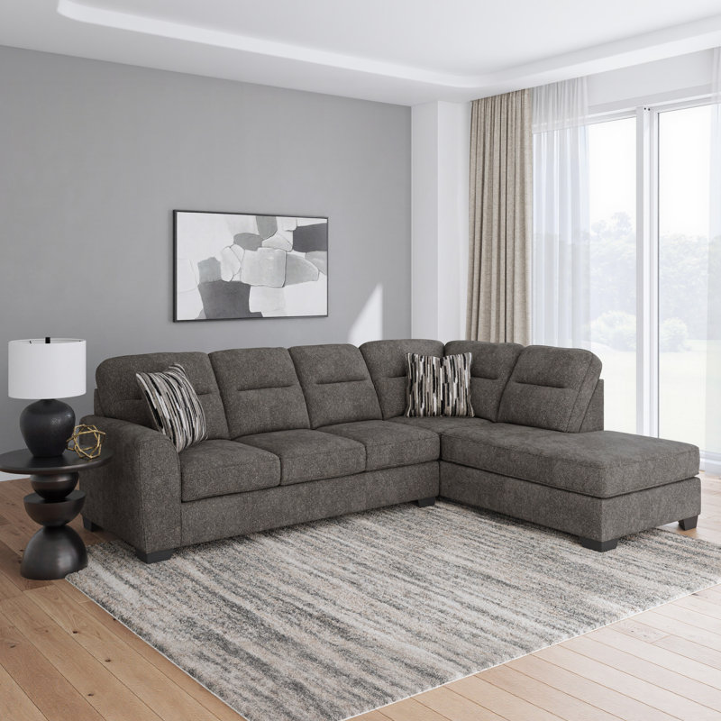 Canapé modulaire 2 pièces avec méridienne Massie, Orienté à droite, Polyester gris