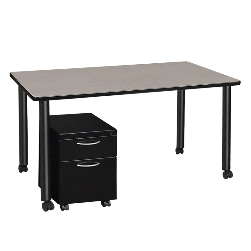 Regency Kee Mobile Desk with Storage, Maple/Black, 29" H x 60" W x 24" D