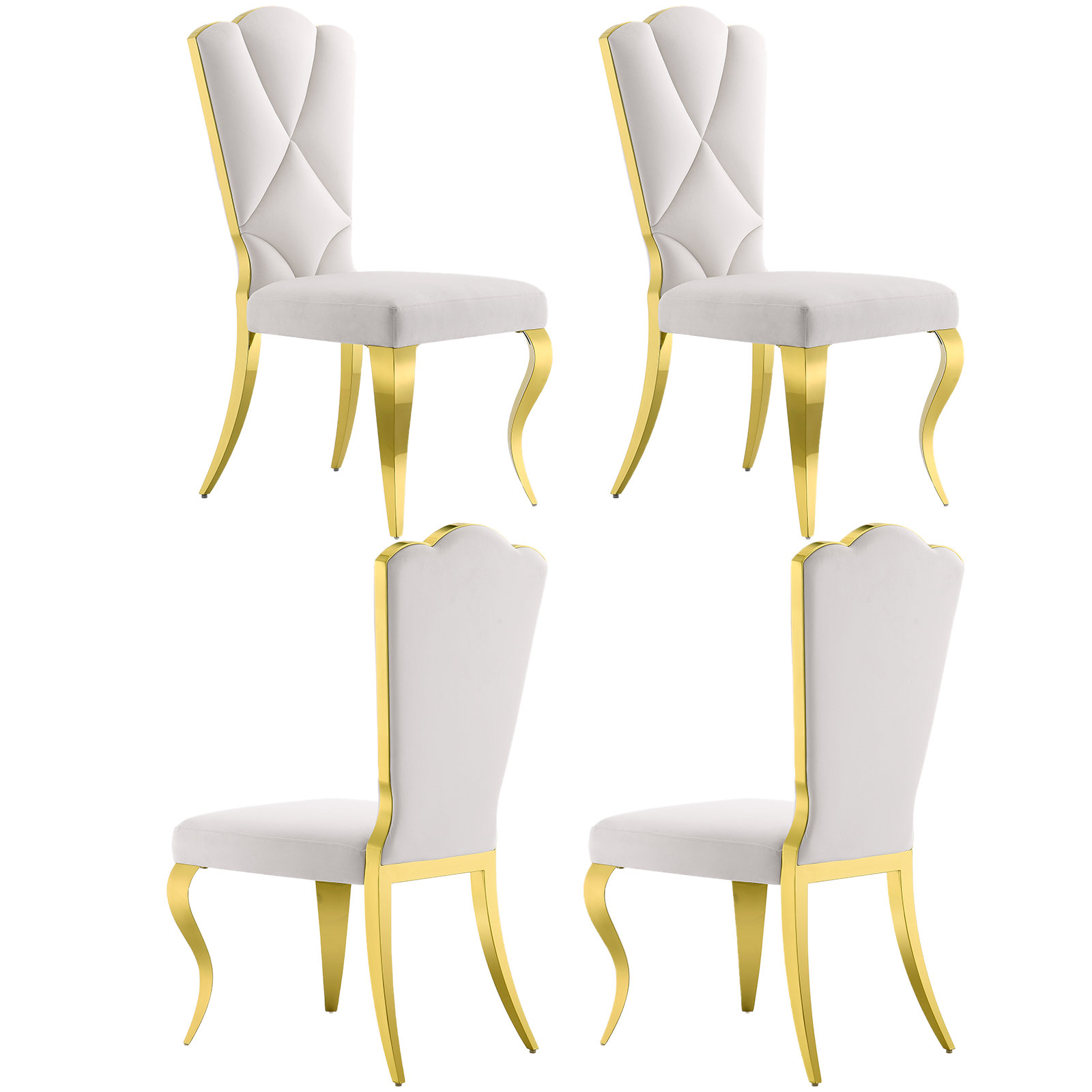 Everly Quinn Dining Chair Set Of 4, White Velvet Dining Chairs With