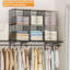 Organisateur de placard empilable à 4 niveaux avec panier de rangement, étagères et plateau en bois, bac de rangement pliable pour vêtements/organisateur de tiroir cubique pour armoire, gain de place, organisation de placard, noir-1655314392