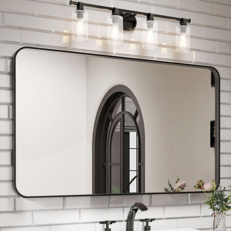 Miroir de salle de bain mural rectangulaire en aluminium l 60 po x H 36 po, H 36 po x l 60 po, Noir mat