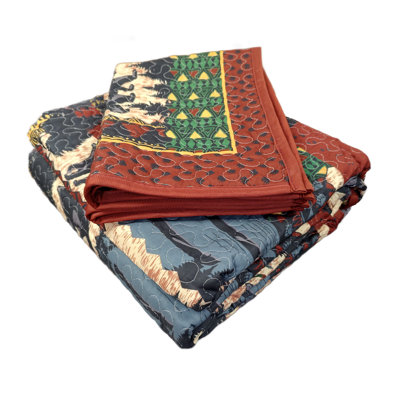 Bears Scarlet and Black Patchwork Boho Woodland Geometric Print Decorative Quilt Bedding Set