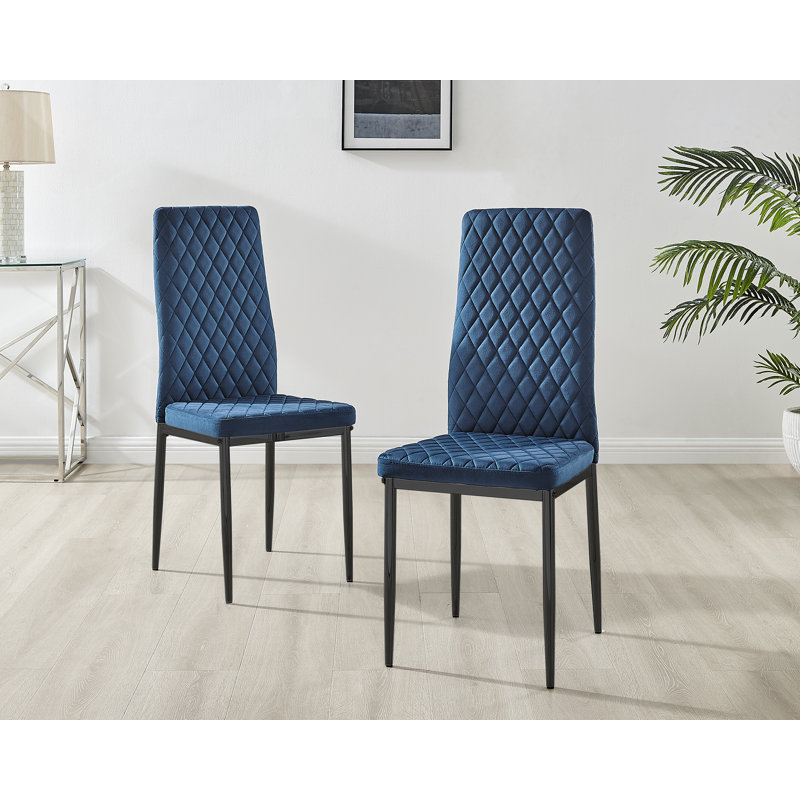 Keensburg Luxury Velvet Modern Tall Back Dining Chairs with Metal Legs & Diamond Stitching, Black, Navy