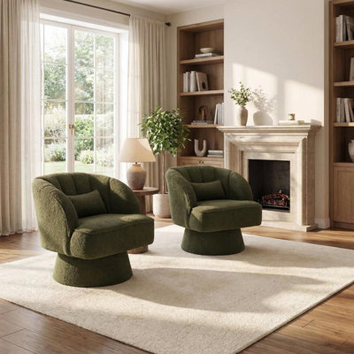 Ensemble de 2 chaises demi-tonneau pivotantes à dossier rayé, tissu doux en peluche, rotation à 360 ° - Chaises longues pour le salon ou la chambre à coucher