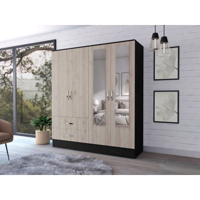 L Armoire à miroir, deux armoires avec cloisons, noir et gris clair