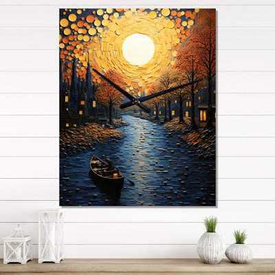 Horloge murale jaune Golden Canal Glow I - paysage et nature