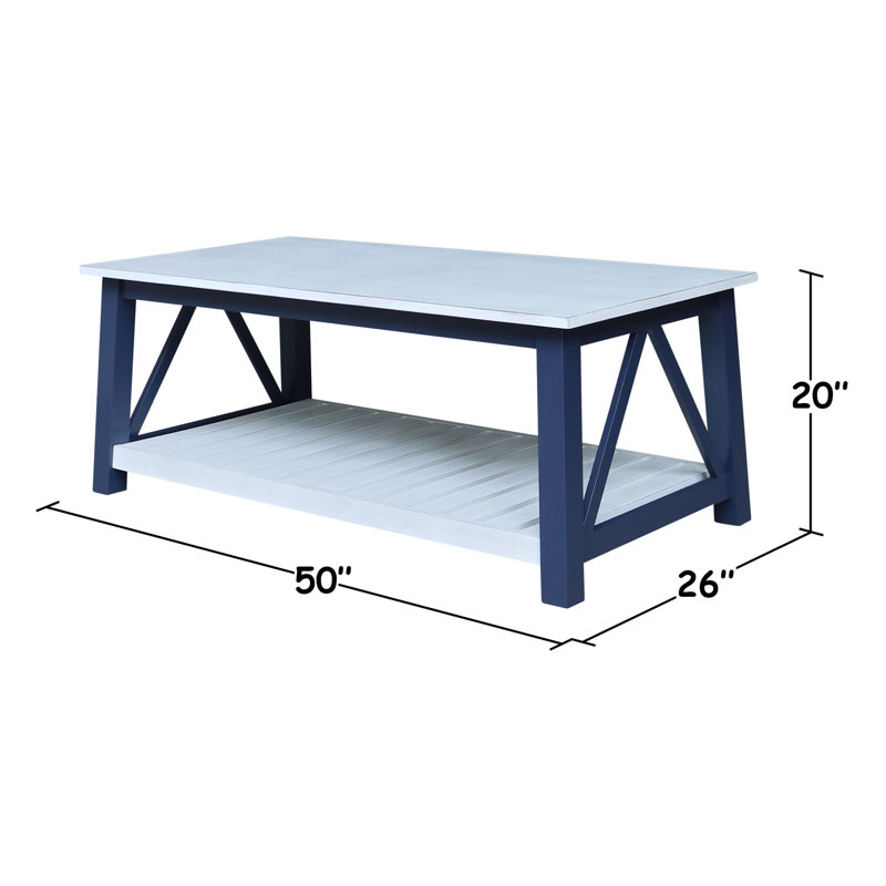 Table basse Surrey, Dessus de craie antique / base bleue