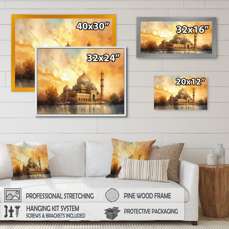 «Scared Mosque II», reproduction sur toile, H 12 po x l 20 po x P 1 po, Encadrement doré