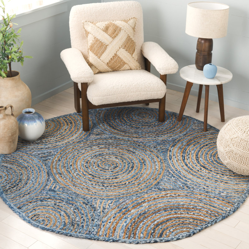Tapis bleu / gris tissé à la main Glowacki, Ovale 6 pi x 9 pi