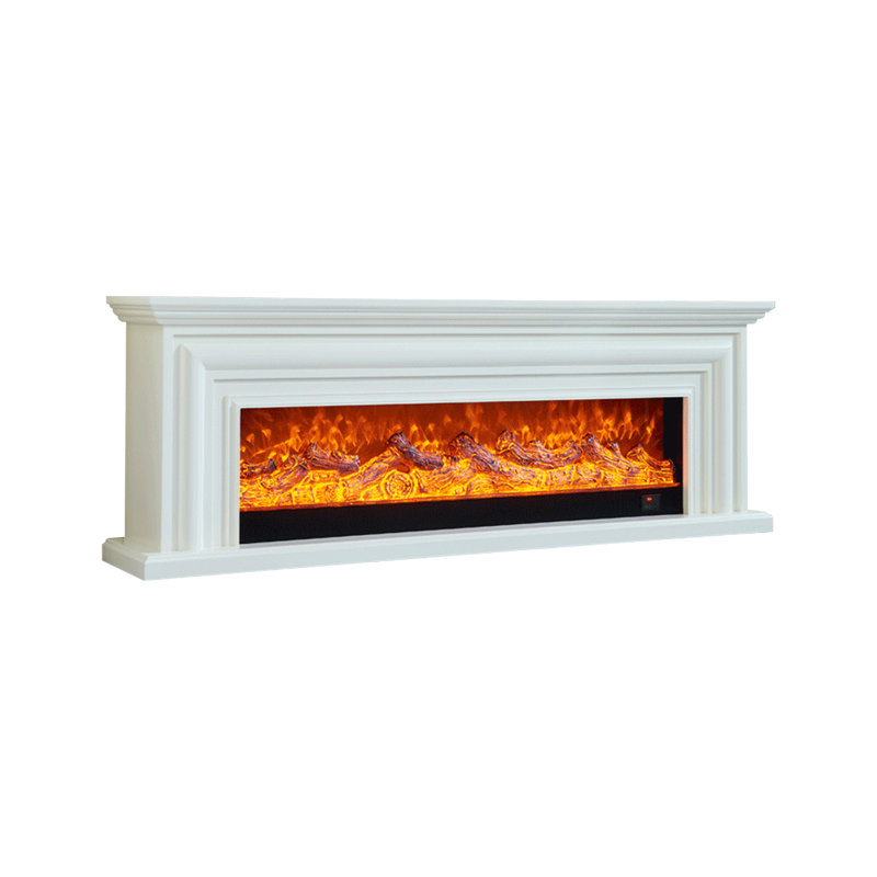 White Solid Wood TV Cabinet Fireplace, White, 27.56" H x 78.74" W x 12.99" D