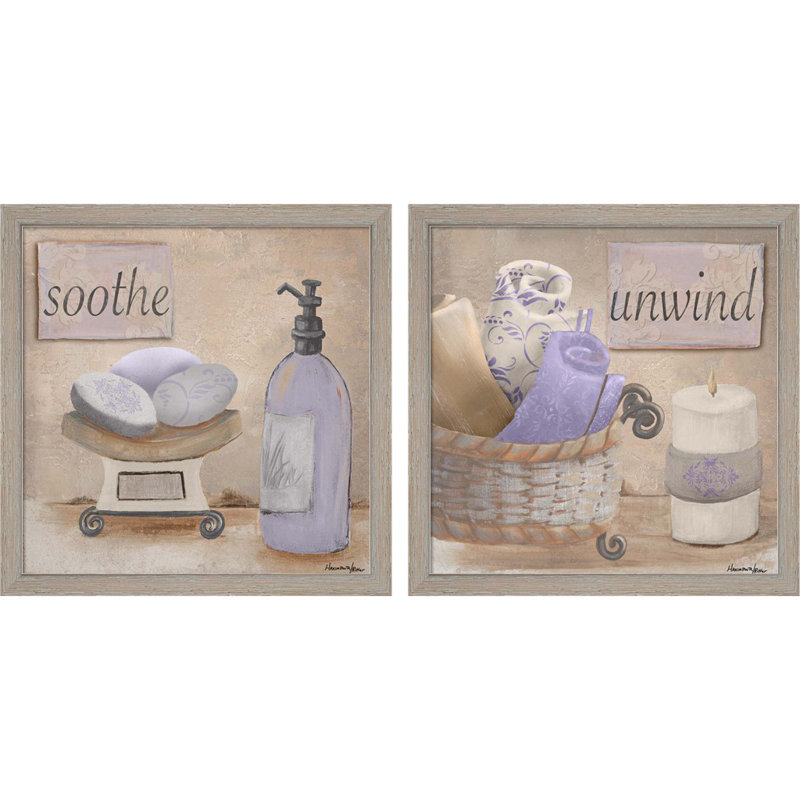 Lavender Bath Purple Canvas Print Set with Distressed White Frame