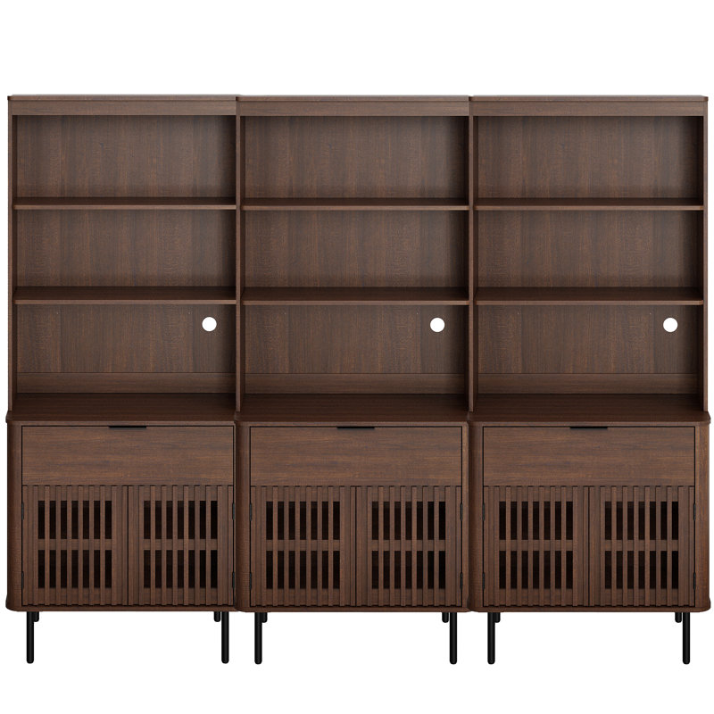 Bibliothèque haute avec tiroirs, bibliothèque en bois 72,8 pouces avec rangement, bibliothèque moderne Mid-Century avec tablette réglable