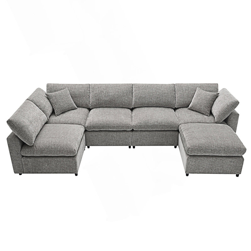 Ensemble de canapé-lit modulaire moderne, ensemble de canapé modulaire 6 places avec repose-pieds, canapé-lit convertible en forme de U