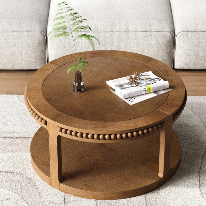 Table basse ronde en bois massif - taille, conception et assemblage rapide de 31,5 po