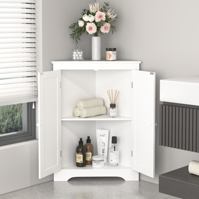 2-Door White Corner Storage Cabinet With Adjustable Shelf - Freestanding Narrow For Bathroom, Kitchen, Living Room, Bedroom 2 Doors Room Alluring
