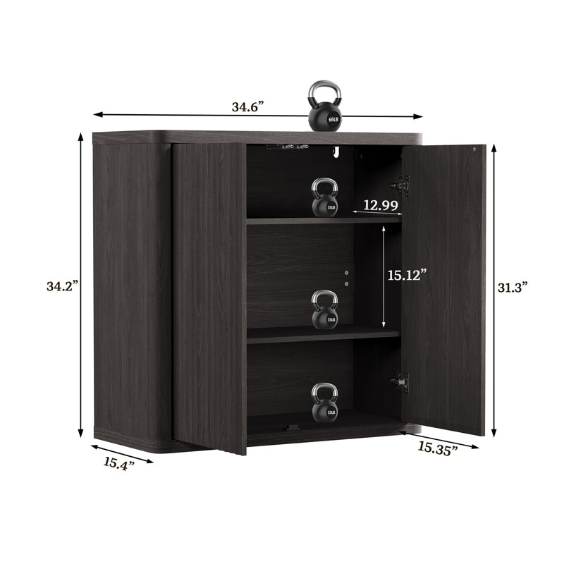 Cesiro 34.6'' Wide Buffet Sideboard With Adjustable Shelves, Dark Gray Alder