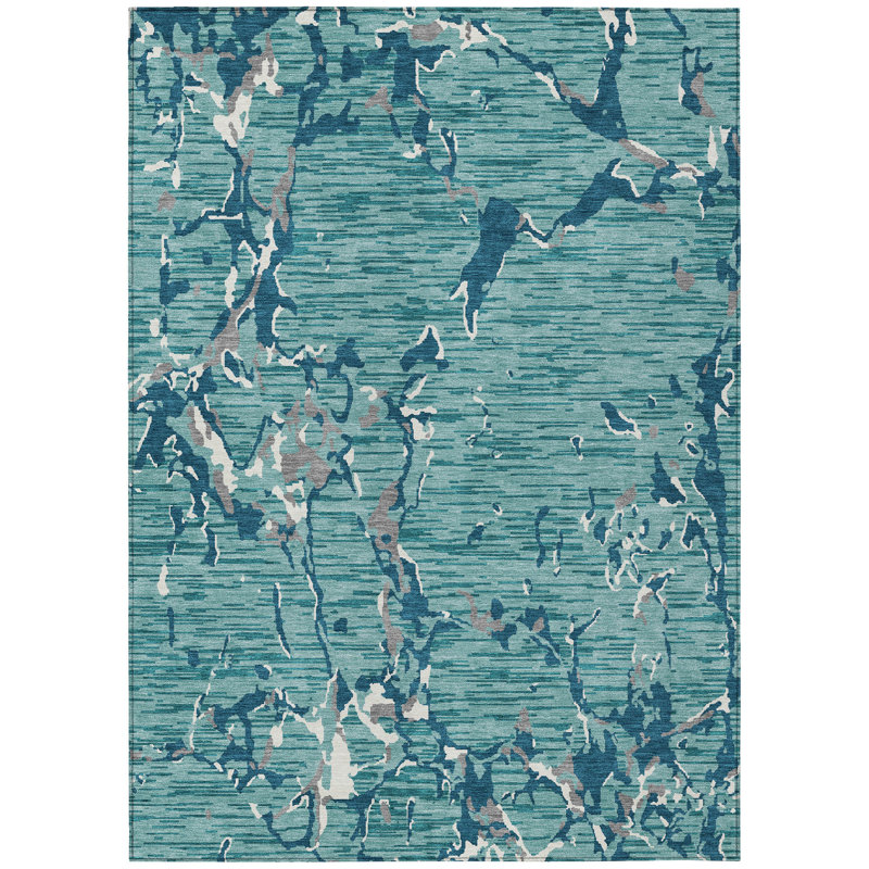 Red Abstract Synthetic Washable Rectangular Rug 30" x 46"