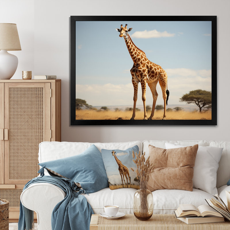 " Giraffe Gentle Horizon ", H 30 po x l 40 po x P 1,5 po, Cadre simple noir