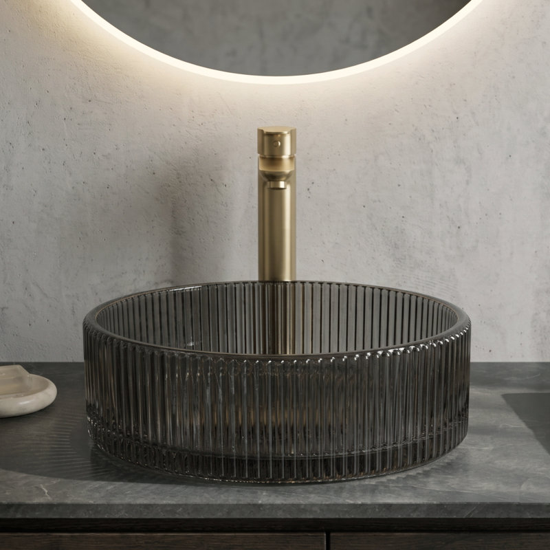 Lavabo de salle de bain rond en verre trempé noir 14 po.
