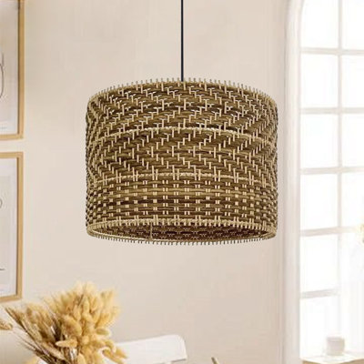 Brown Rattan Pendant Light for Workplace Dining Living Bedroom Kitchen Farmhouse