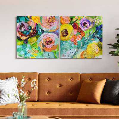 «Floral Radiance I & II», art mural sur toile recouverte d'époxy Crystallus