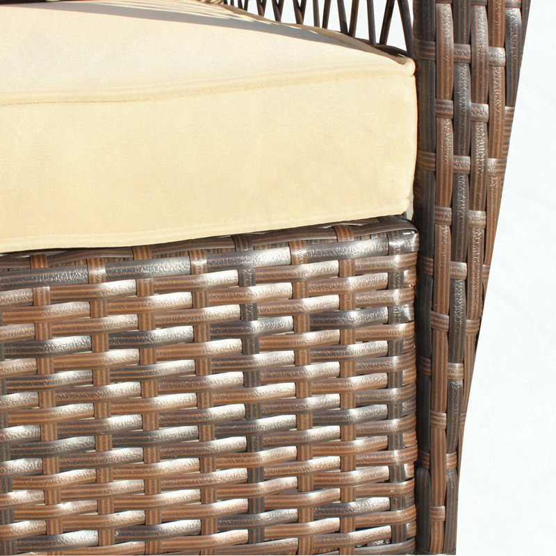 Oversized Outdoor Wicker Rocking Chair with Thick Cushions, Beige Cushion/Brown Frame