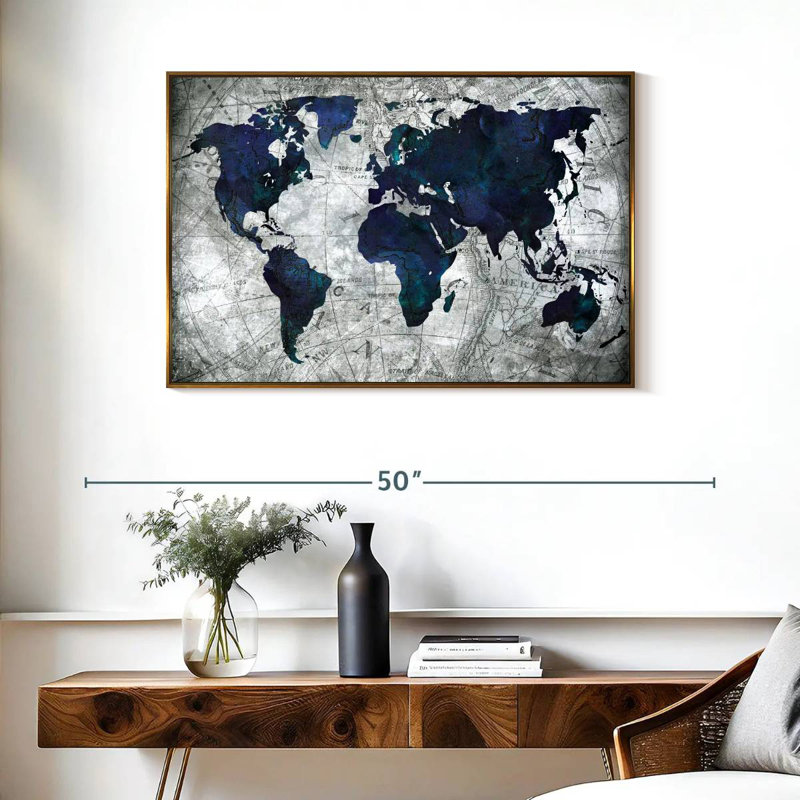 World Map, 37" X 25", Floating Frame Gold