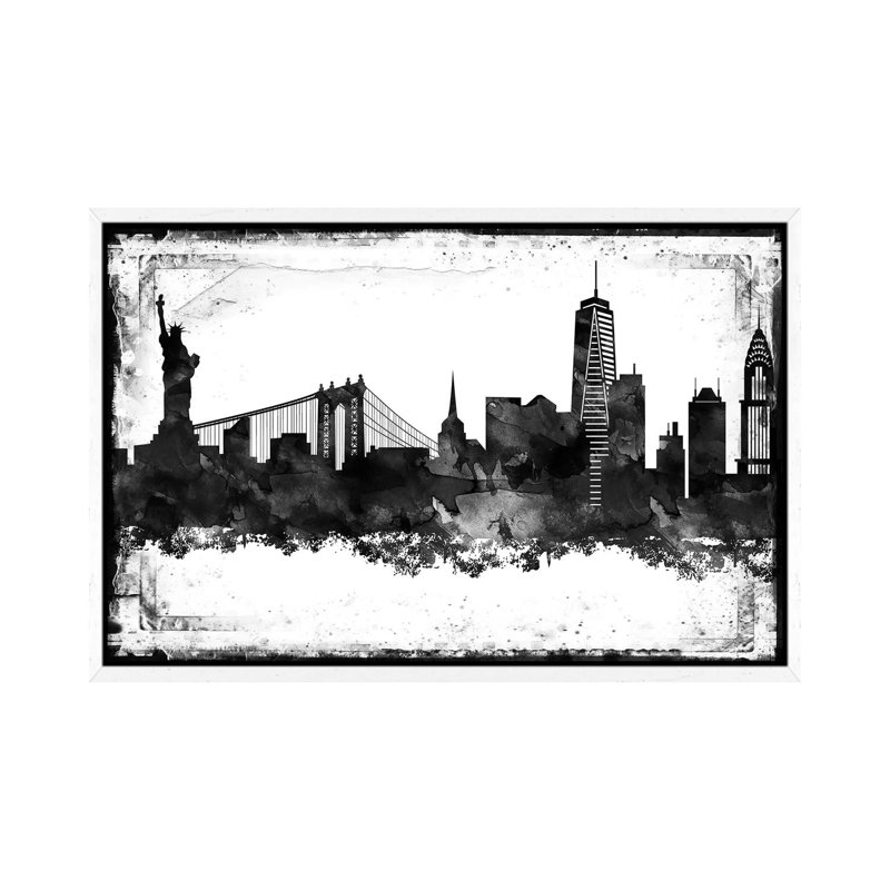 New York Skylines - Print on Canvas, 101.6 cm H x 66.04 cm W, White Framed