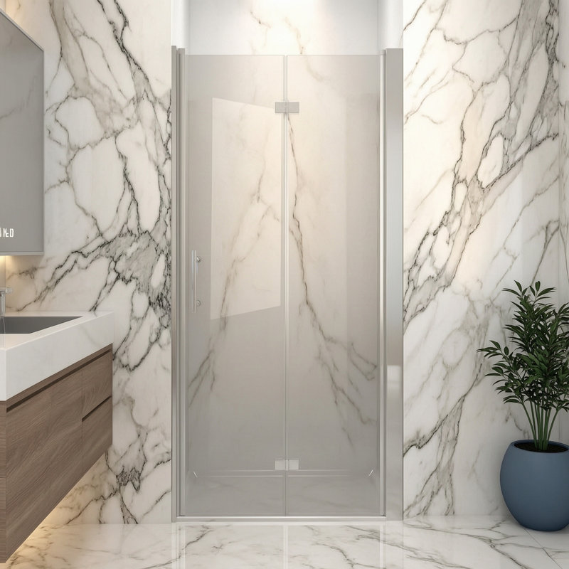 34 à 35 po X P 72 po Porte de douche semi-sans cadre H avec verre trempé Nano-Coated, Chrome chrome