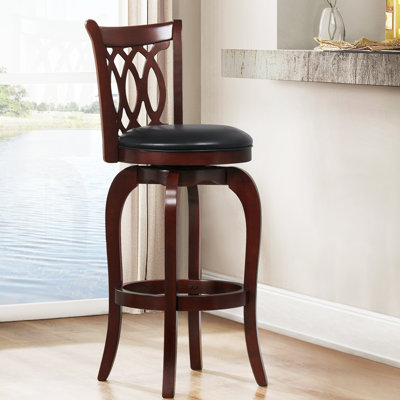 Alyn Swivel Upholstered Faux Leather Counter Stool with Solid Wood Frame